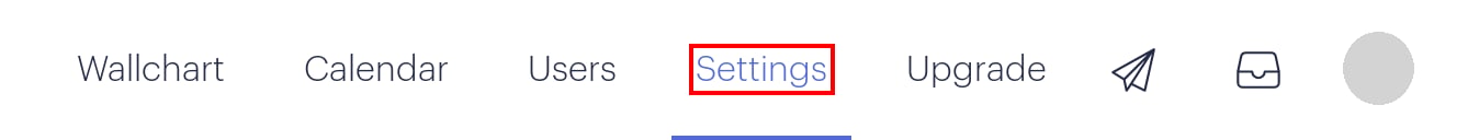 Timetasticの画面上部のメニューでSettingsが表示されている状態