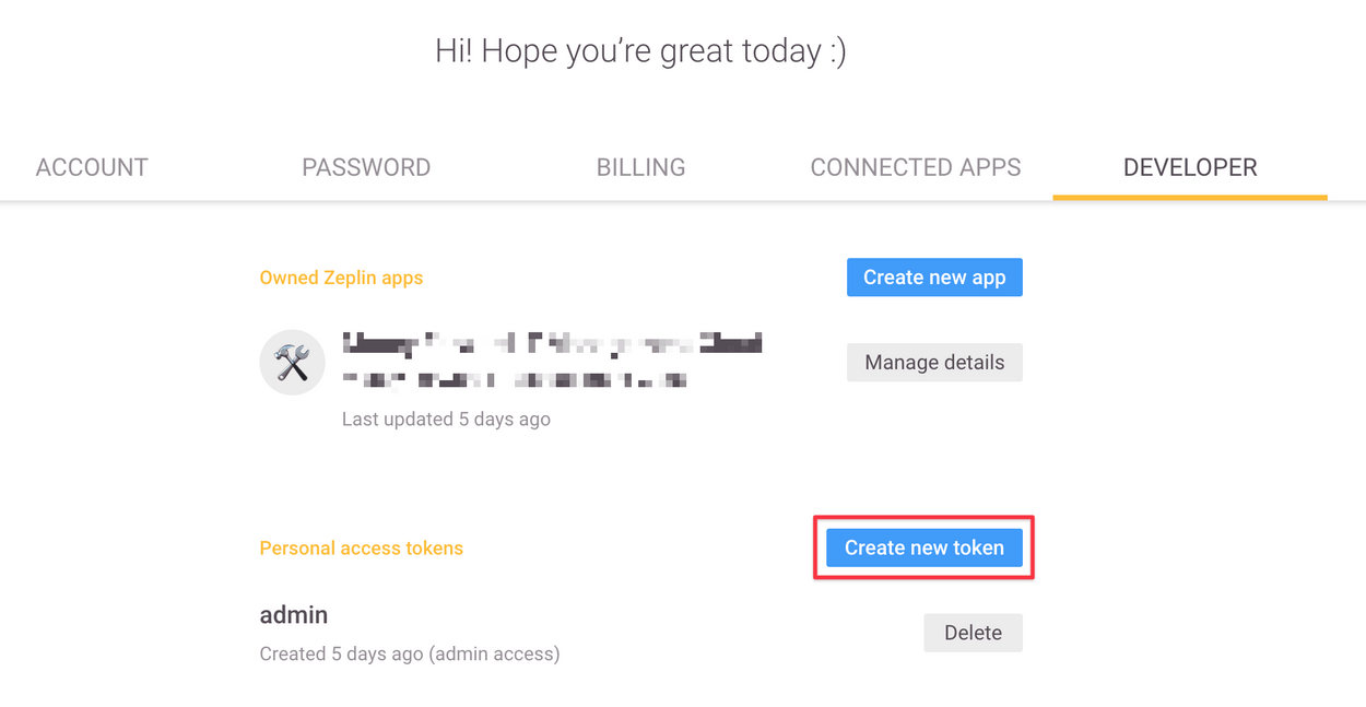 Create new tokenボタン