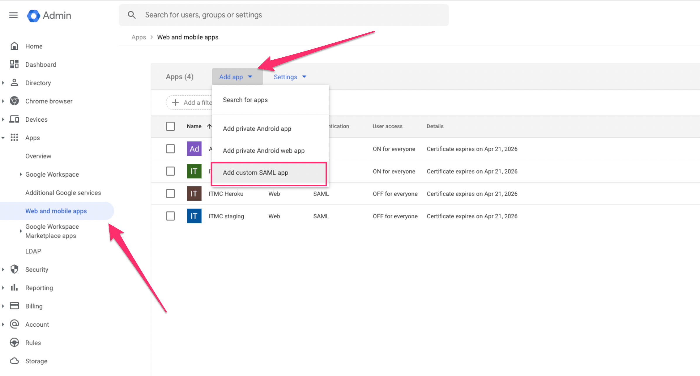 Add Custom SAML App