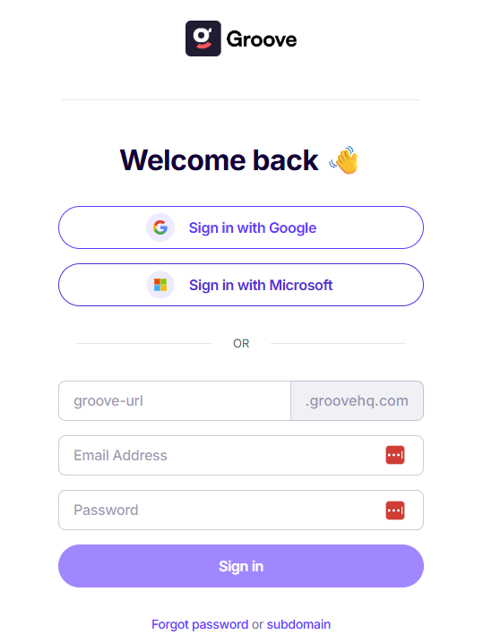 GrooveHQログイン画面