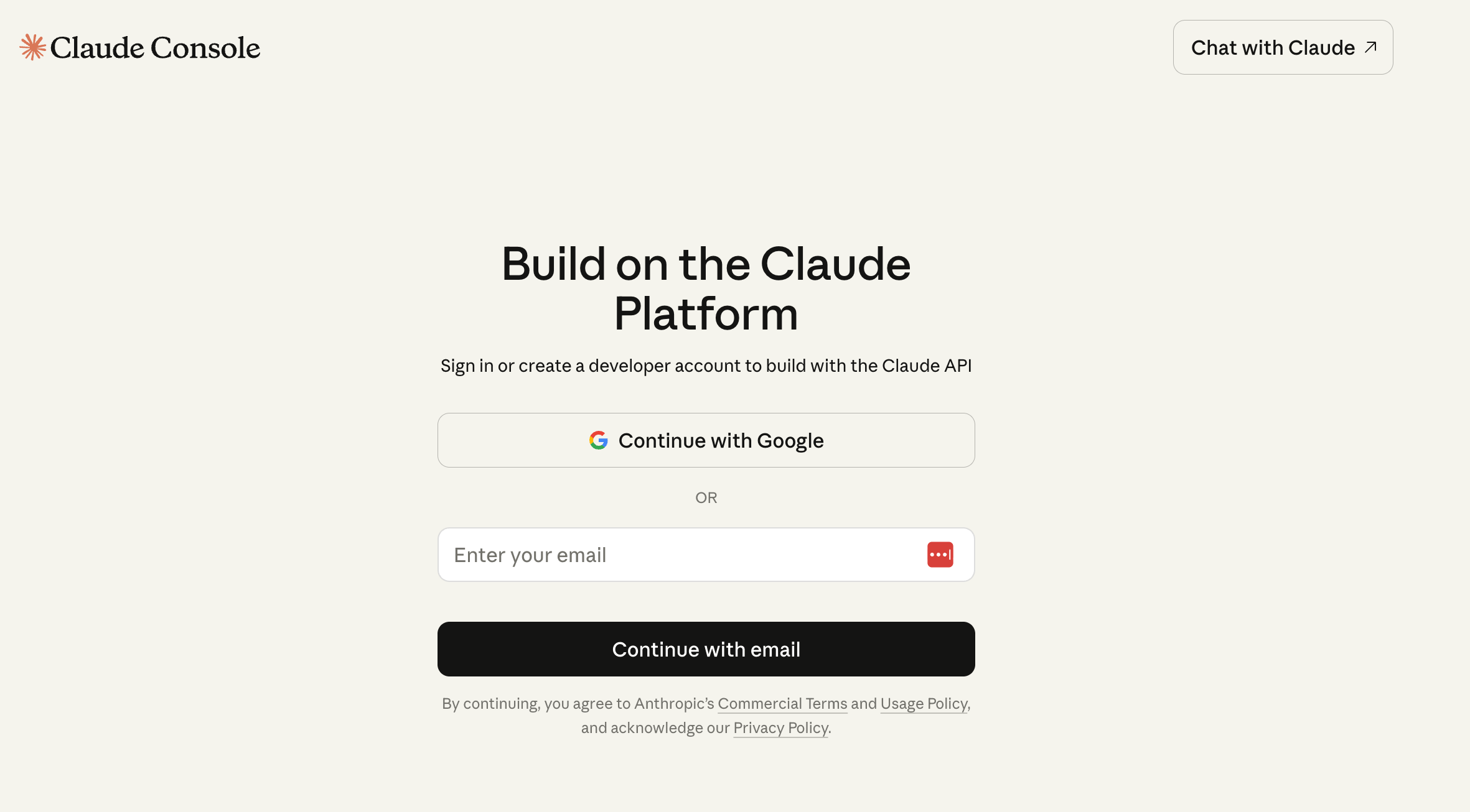 Claude Console login screen