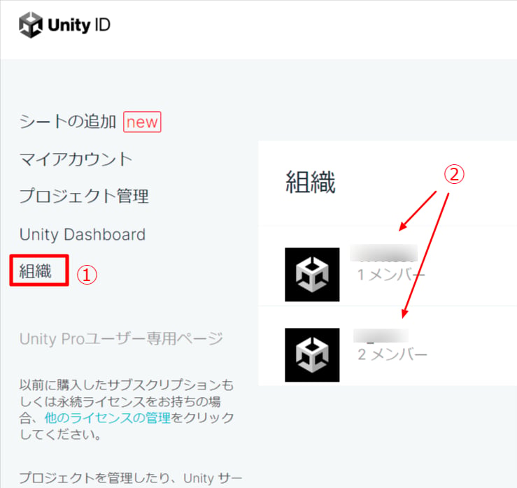 Unity組織メニュー
