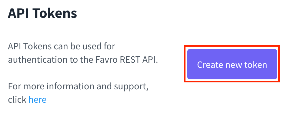 Create new tokenボタン