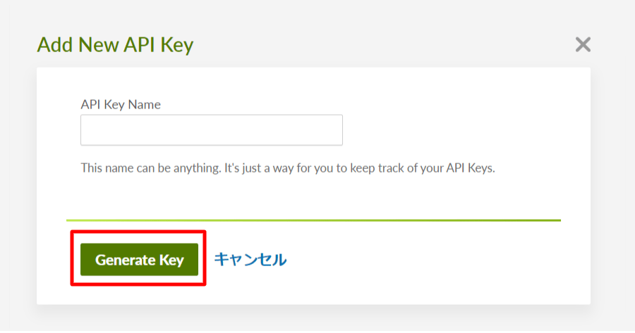 API Key creation screen