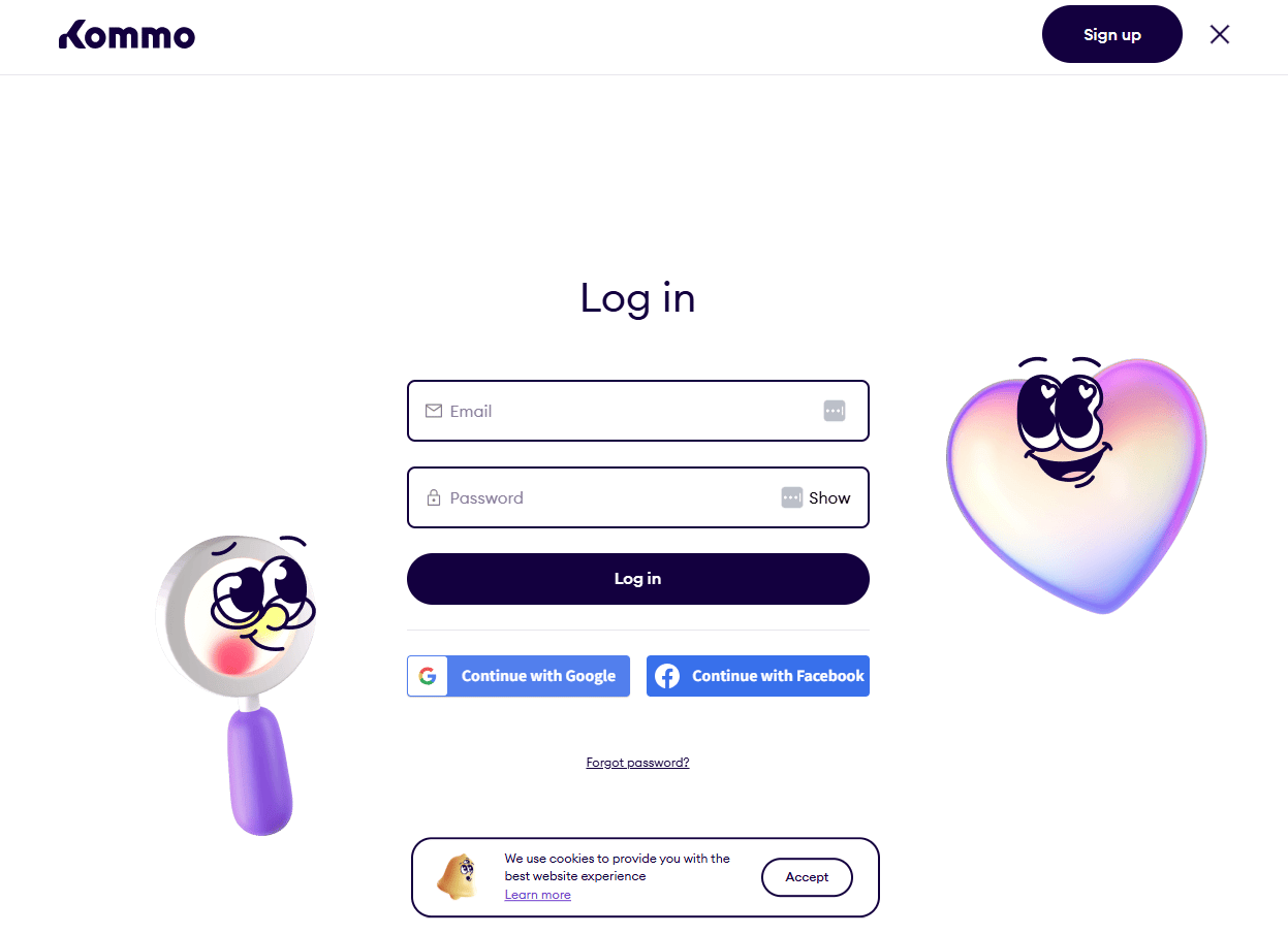 Kommo login screen