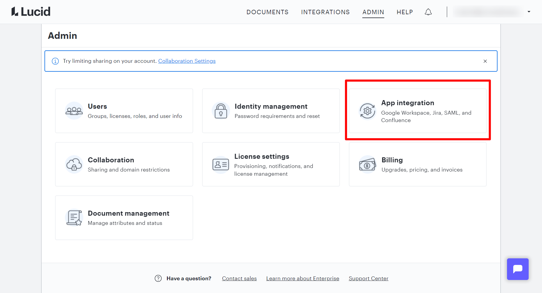 App integration メニュー