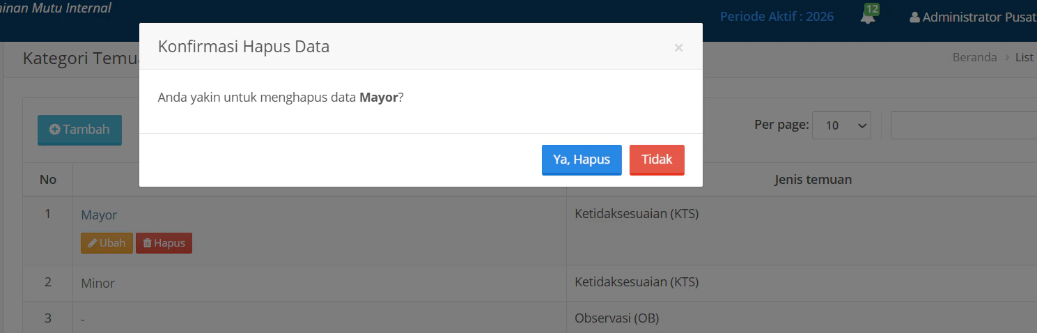 Kategori Temuan Hapus Data
