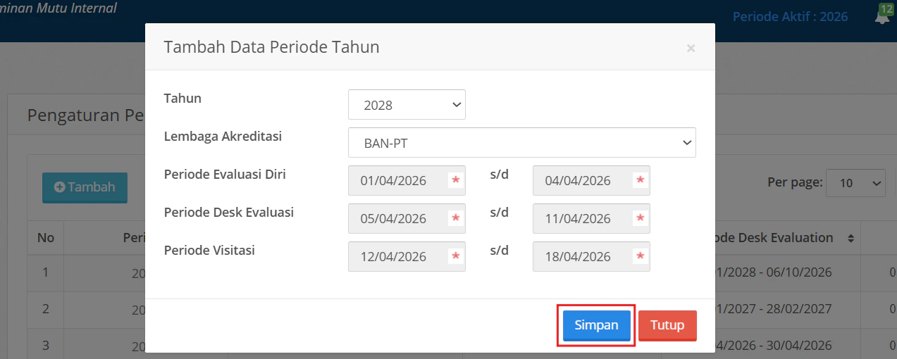 Pengaturan Periode Simpan Data