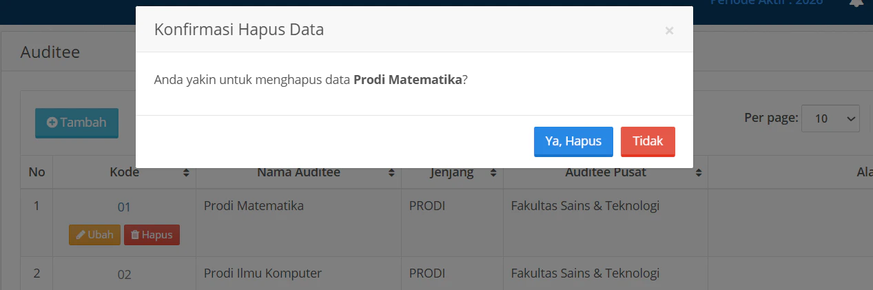 Auditee Hapus Data
