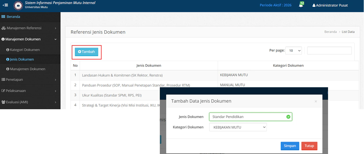 Jenis Dokumen Form Tambah