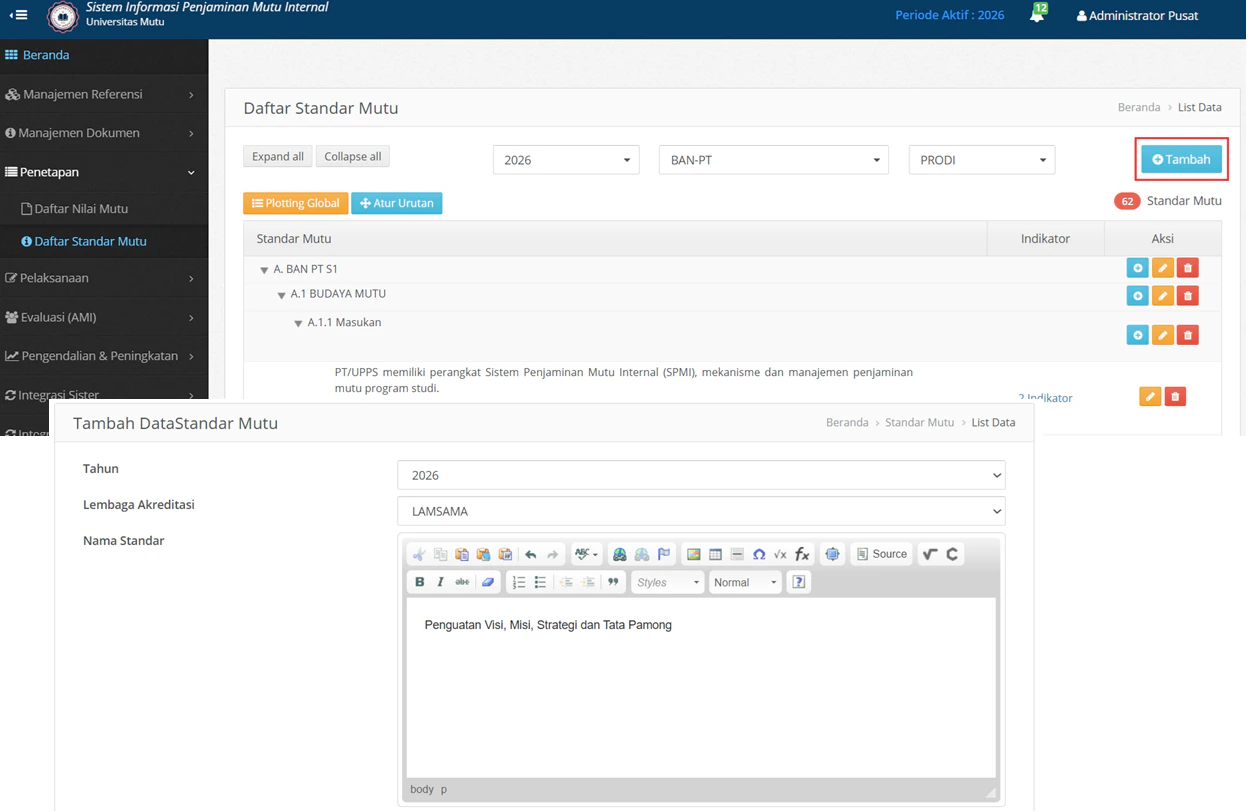 Standar Mutu Form Tambah