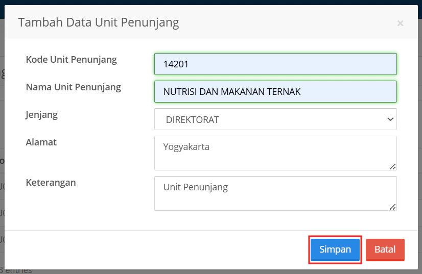 Unit Penunjang Simpan Form