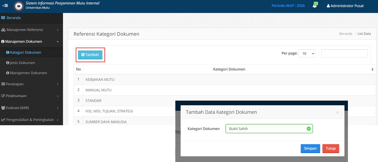 Kategori Dokumen Form Tambah