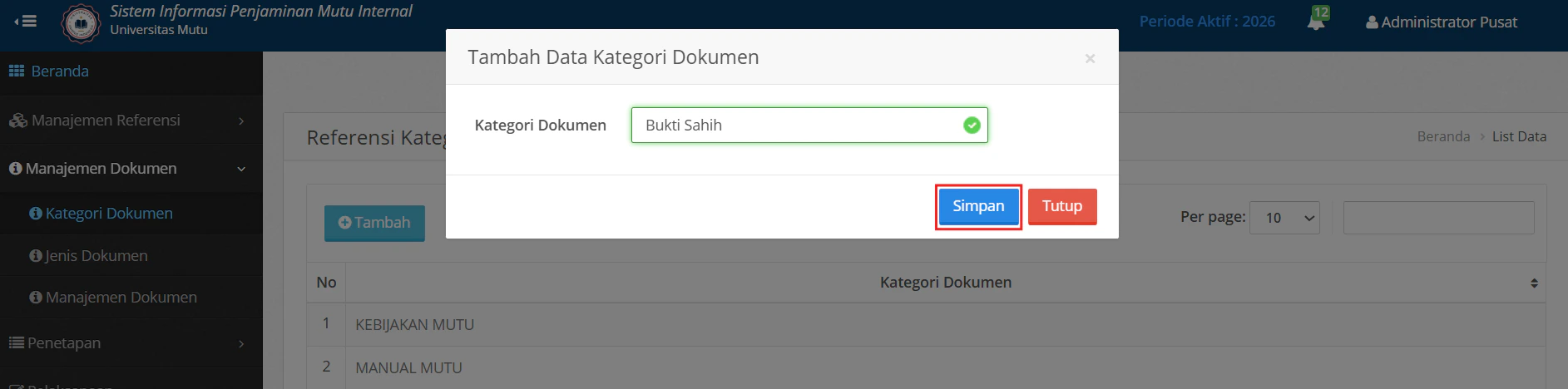 Kategori Dokumen Simpan Data