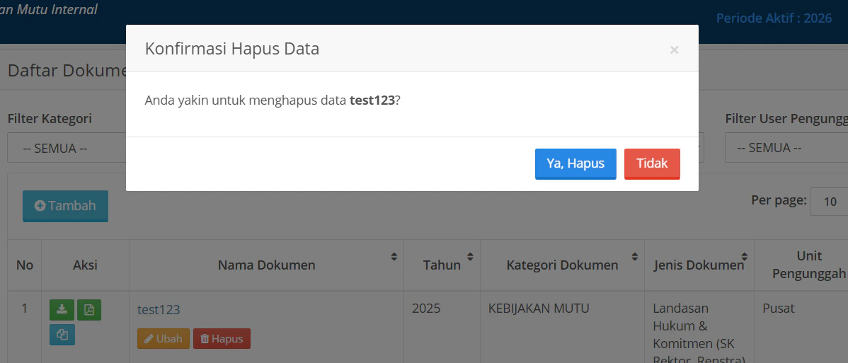 Manajemen Dokumen Hapus Data