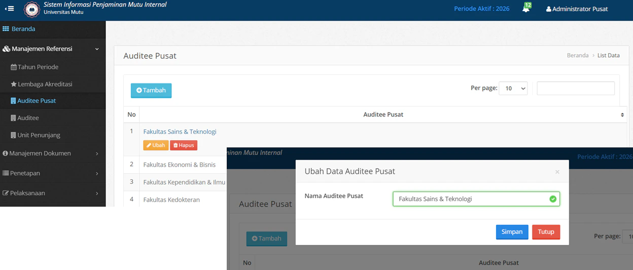 Auditee Pusat Form Ubah Hapus Data