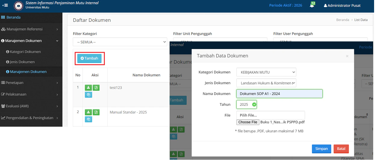 Manajemen Dokumen Form Tambah