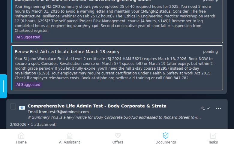 AI-suggested tasks from document