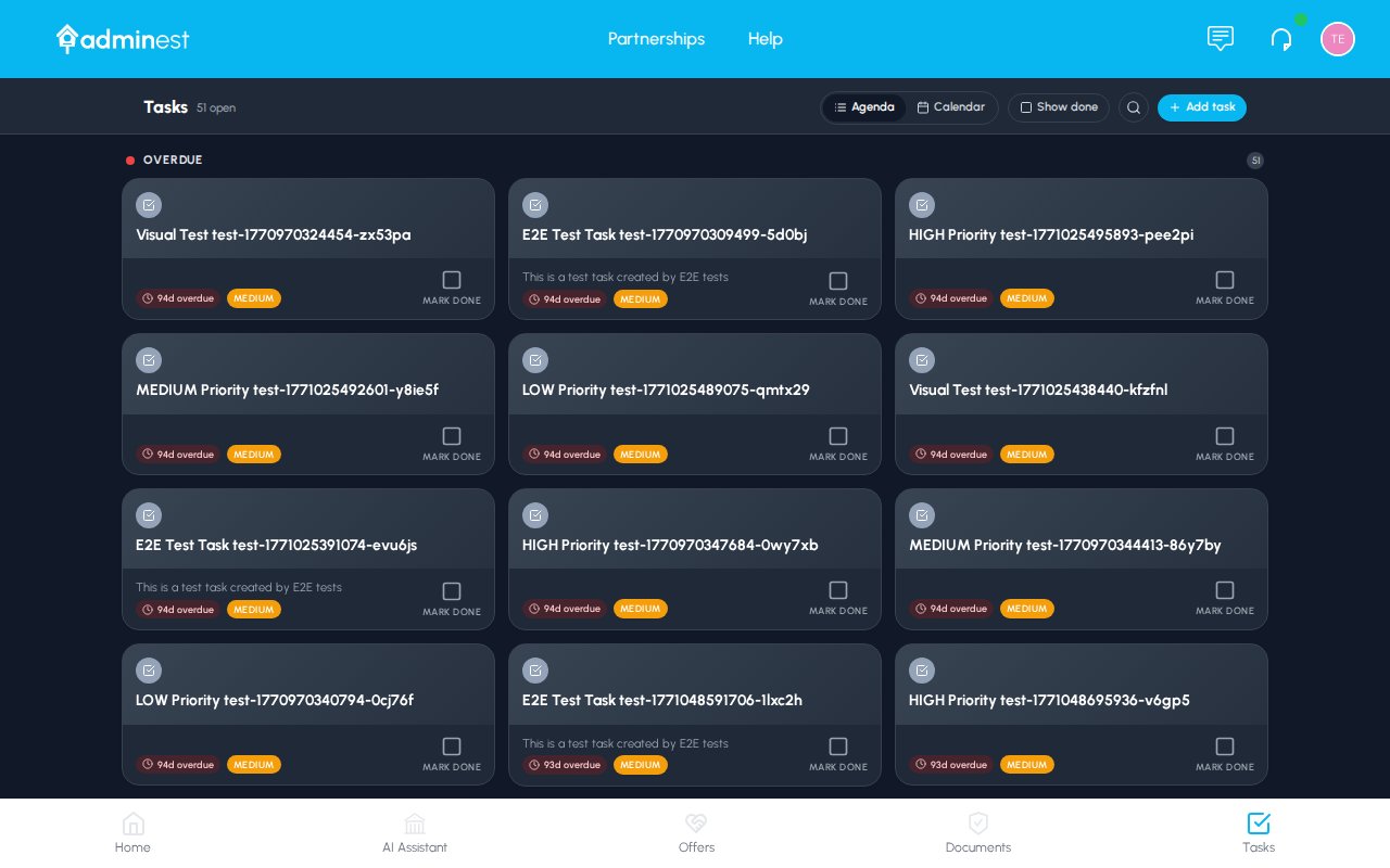 Tasks page in Agenda view