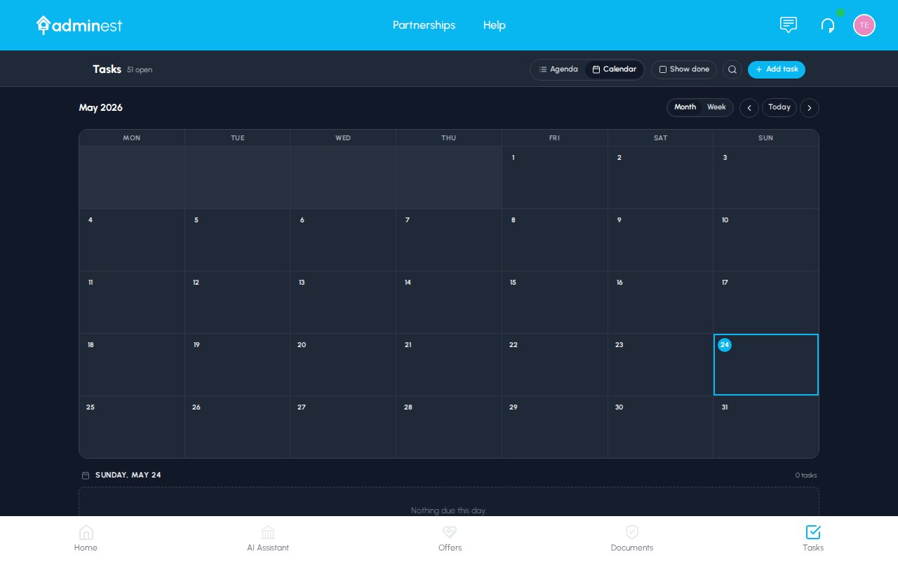 Tasks page in Calendar view