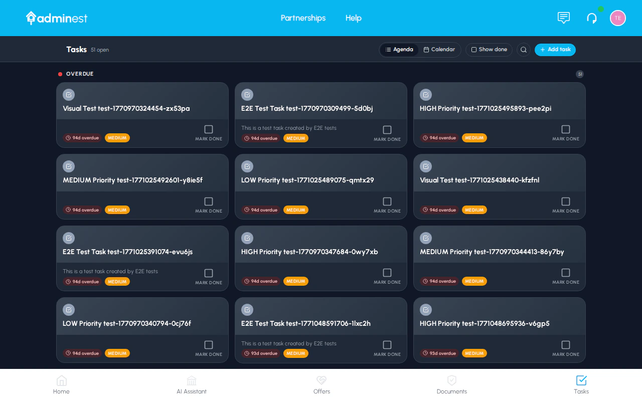 Tasks page in Agenda view