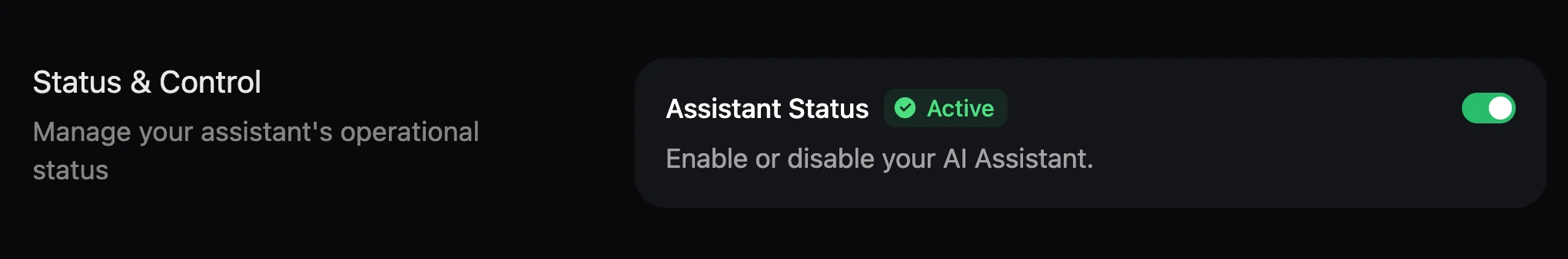 Le bouton de statut de l'assistant dans le tableau de bord.
