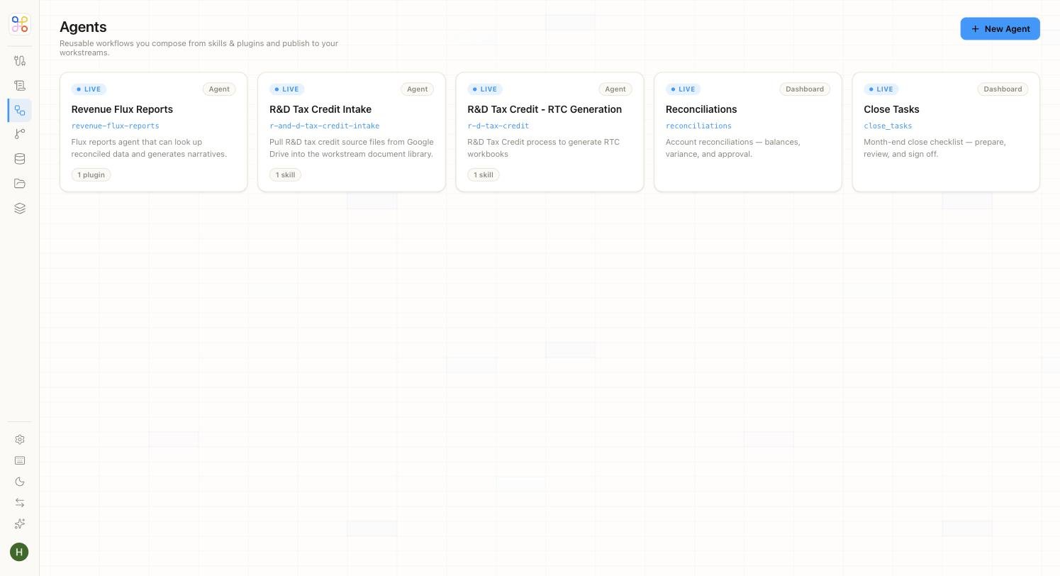 The Agents home showing LIVE agents that end users can run