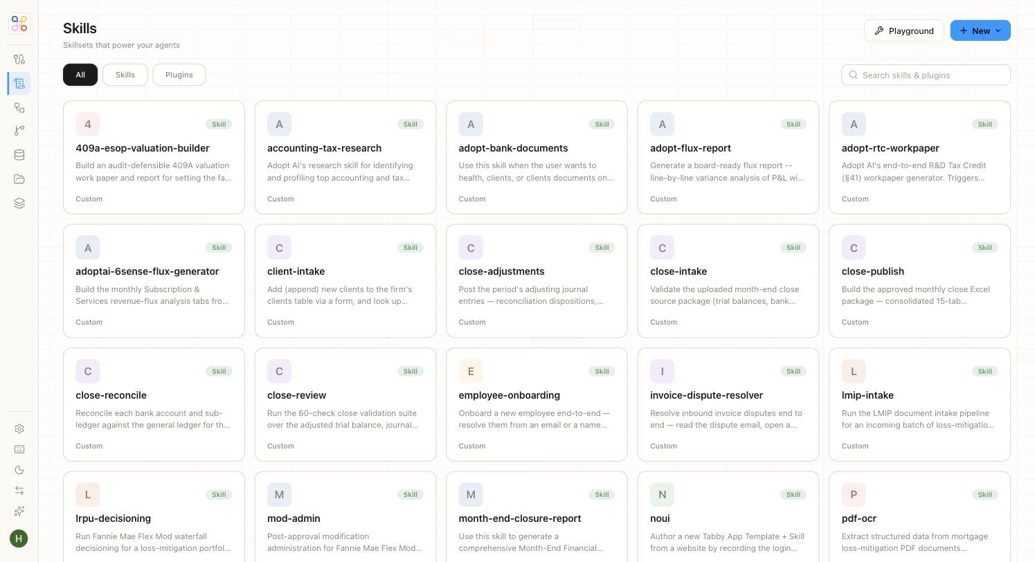The Skills library — every skillset available to your agents