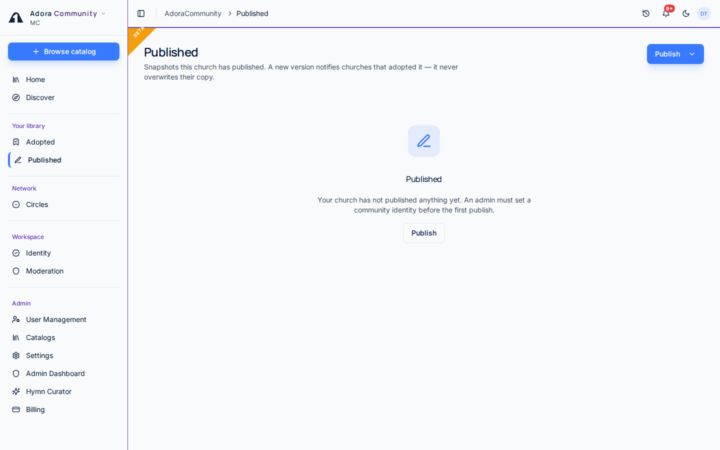 Published list in AdoraCommunity with a Publish action