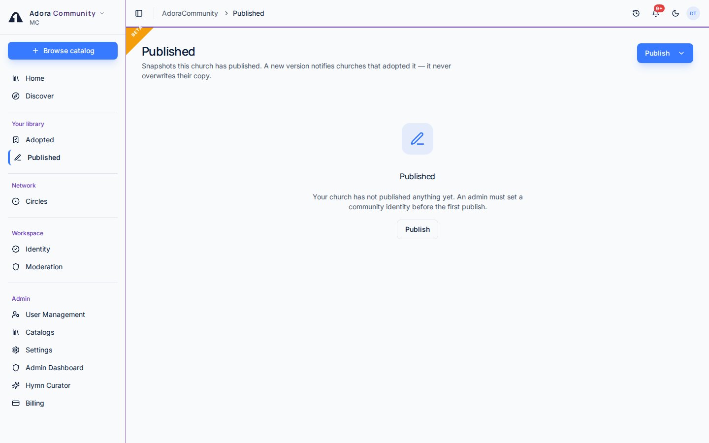 Published list in AdoraCommunity with a Publish action