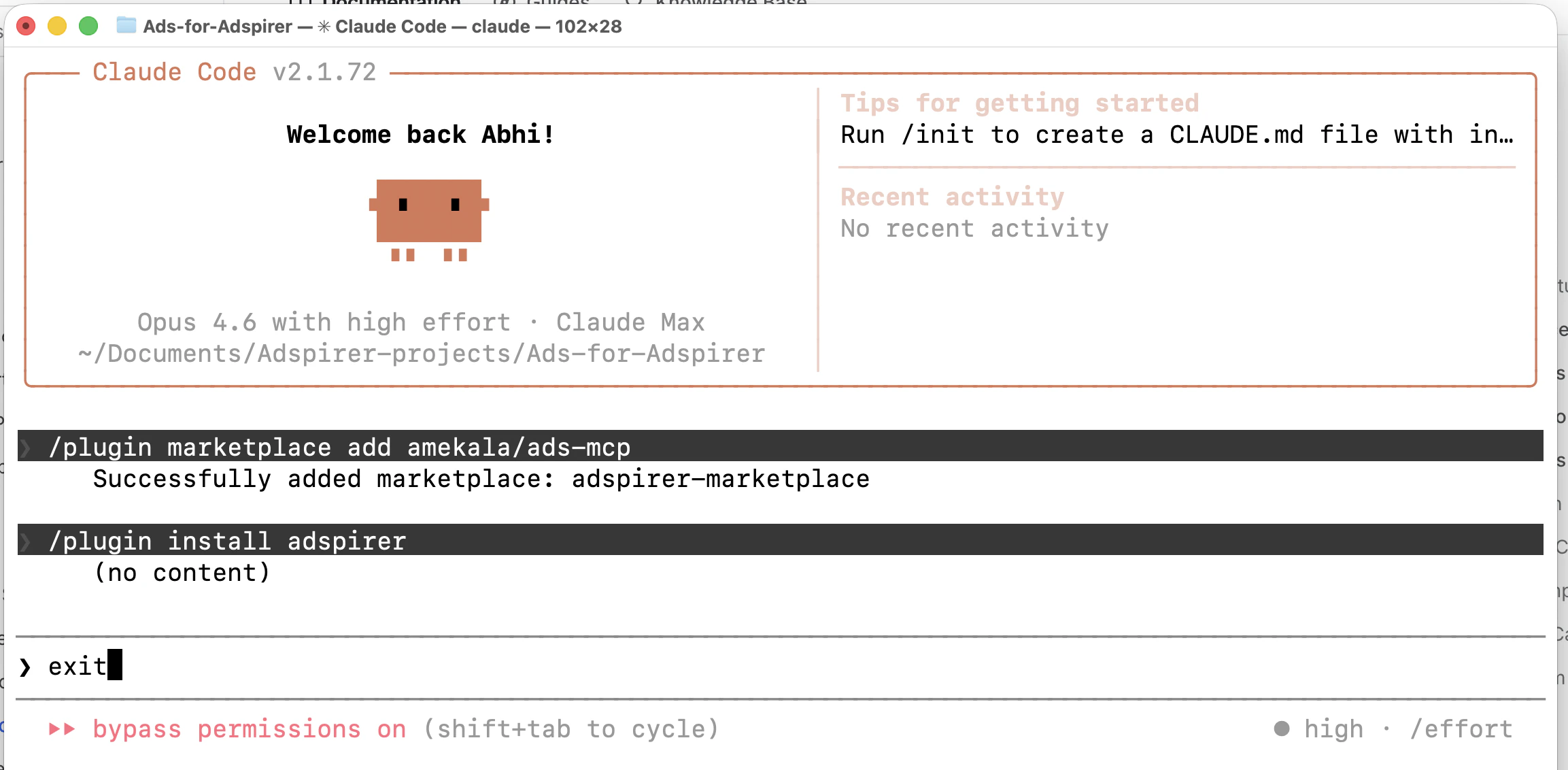 Typing exit to restart Claude Code