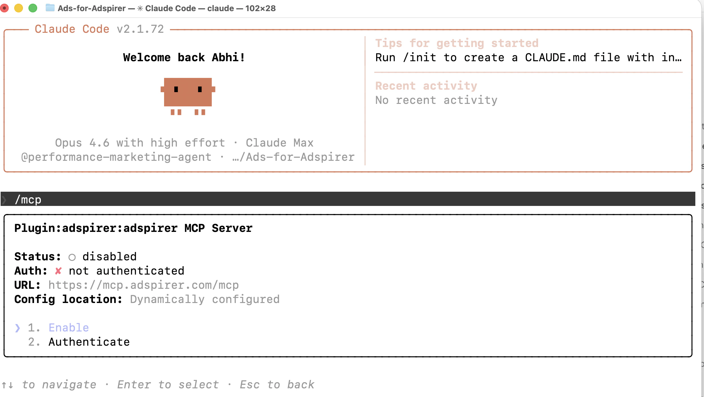 Adspirer MCP server needs authentication