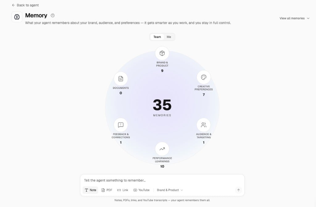 The Agent Memory page showing categorized memories
