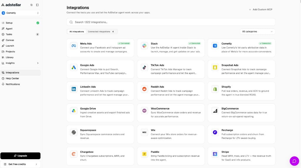 The Integrations Hub with a connector detail panel open