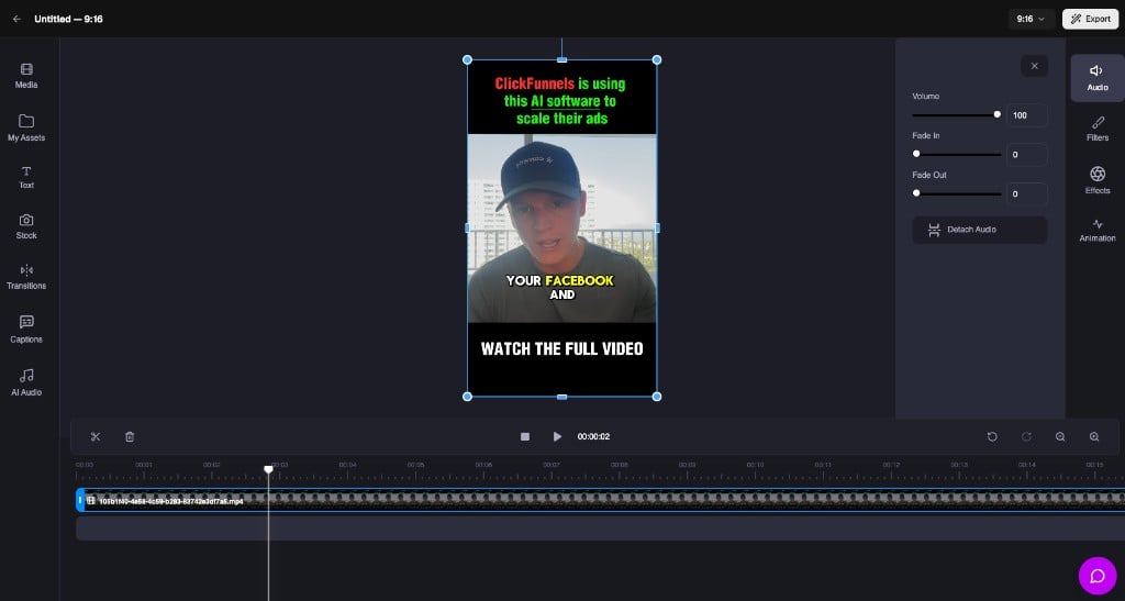 The standalone Video Editor with a clip on the timeline