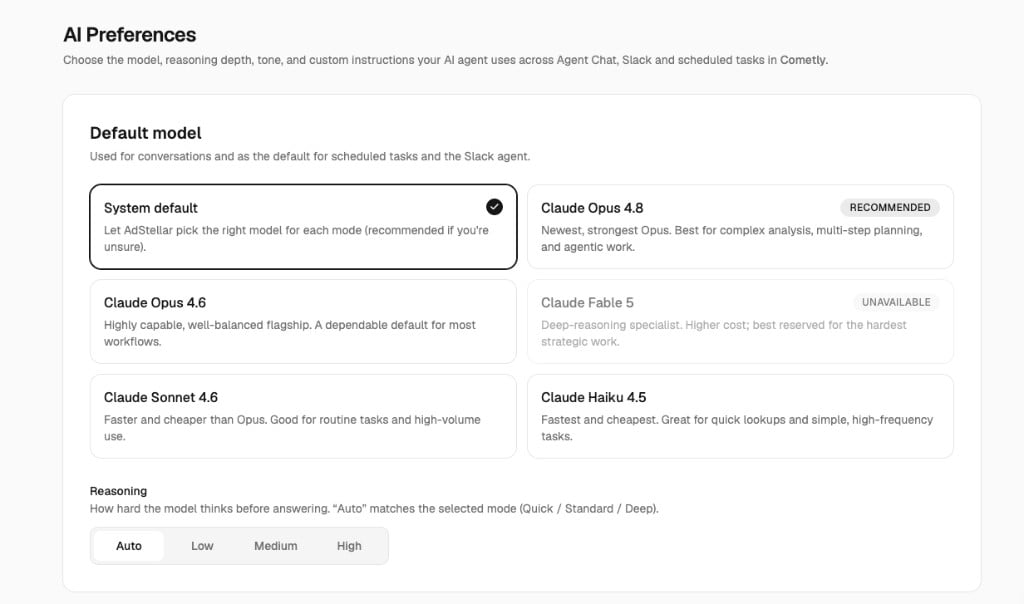 Workspace AI preferences settings page
