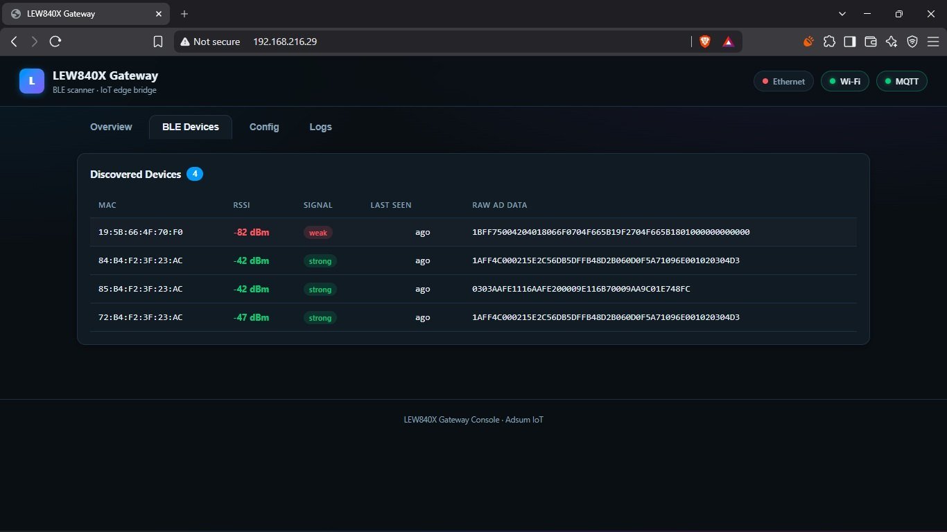 The BLE Devices tab listing nearby tags