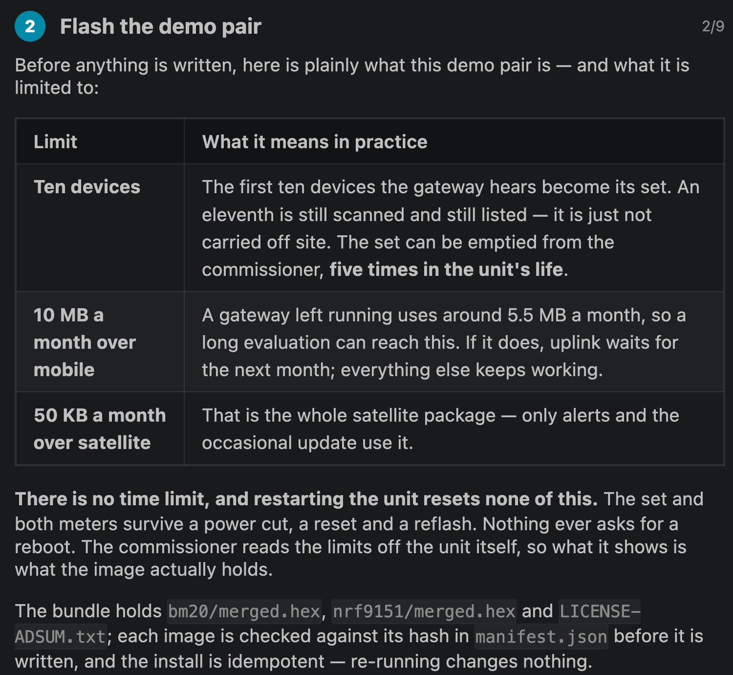 The three limits of the evaluation firmware stated before installing
