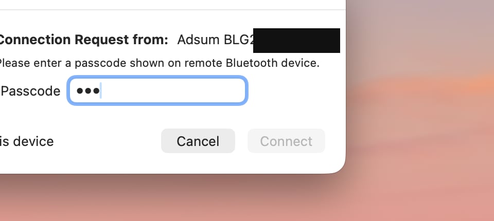 The operating system asking for the passkey shown on the page