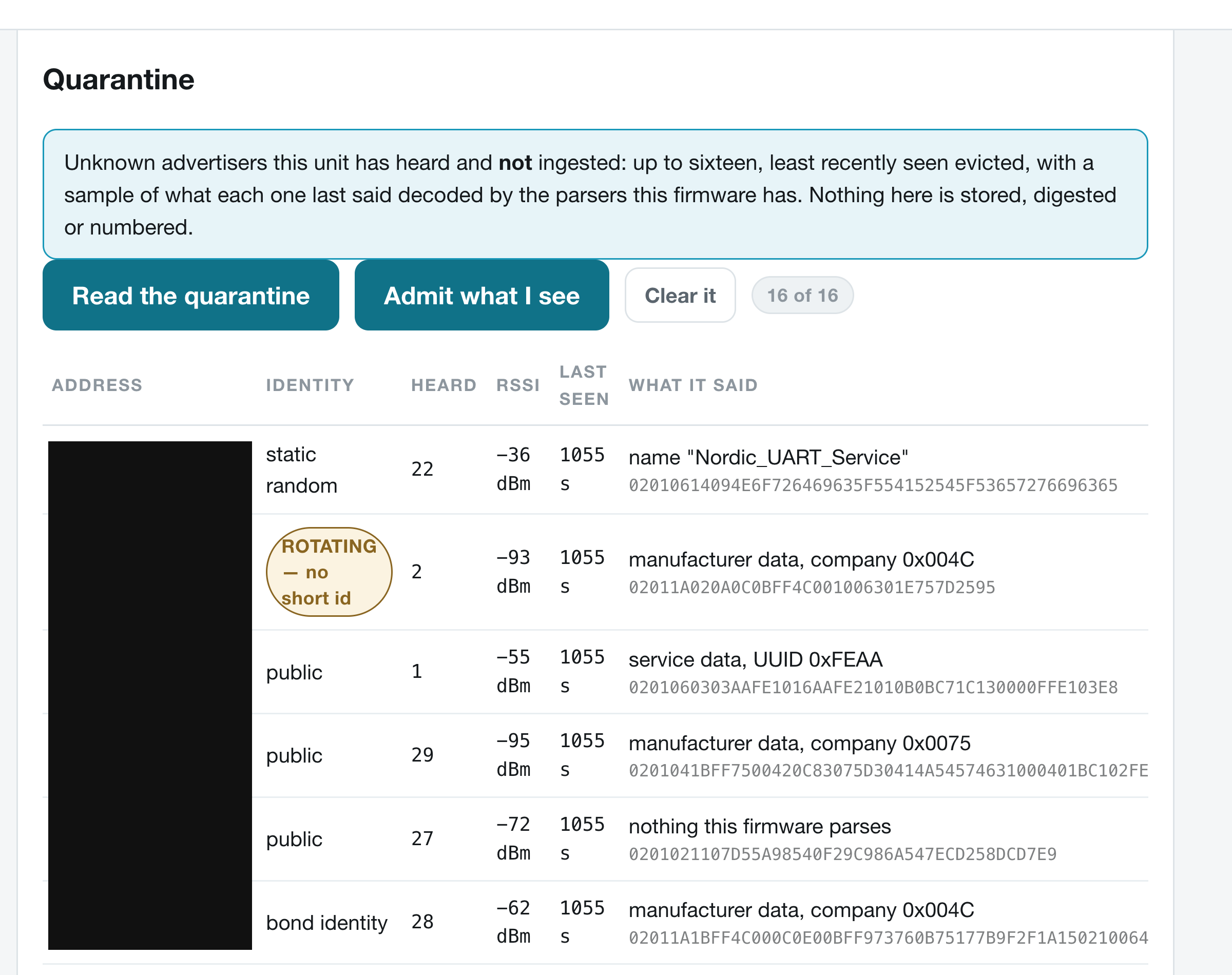 The quarantine listing advertisers heard but not ingested, including a rotating one