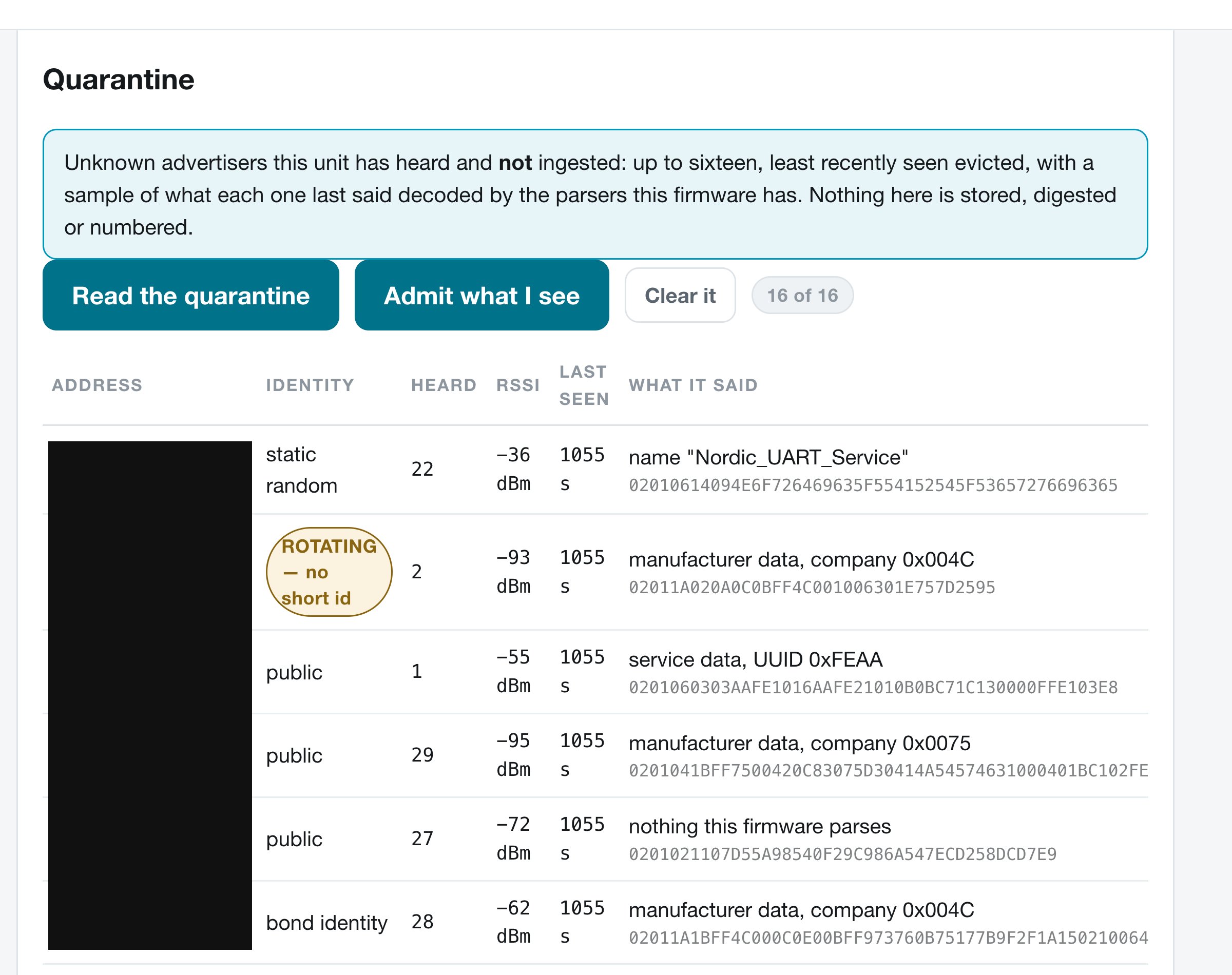 The quarantine listing advertisers heard but not ingested, including a rotating one