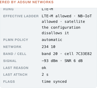 The network block showing the rung, effective ladder, network, band and cell