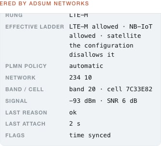 The network block showing the rung, effective ladder, network, band and cell