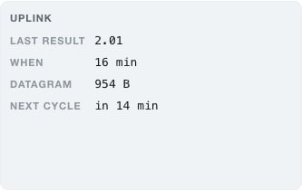 The uplink block showing last result 2.01, when, datagram size and next cycle