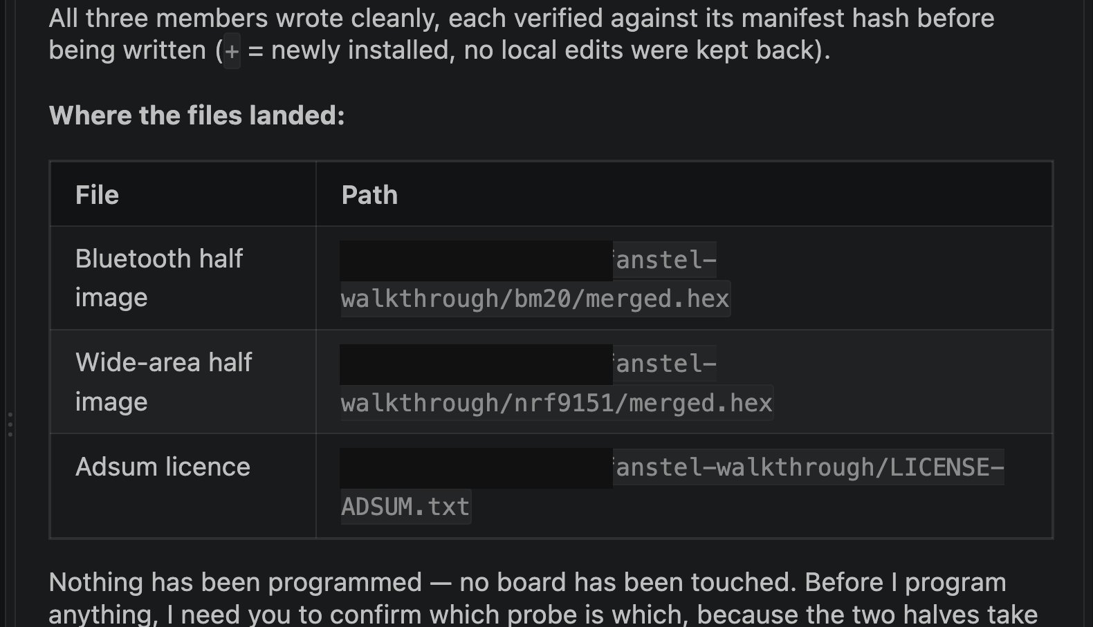 A table of the three installed files and their paths