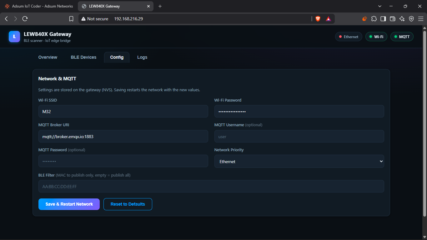 The Config tab