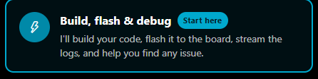 Build, flash & debug workflow card