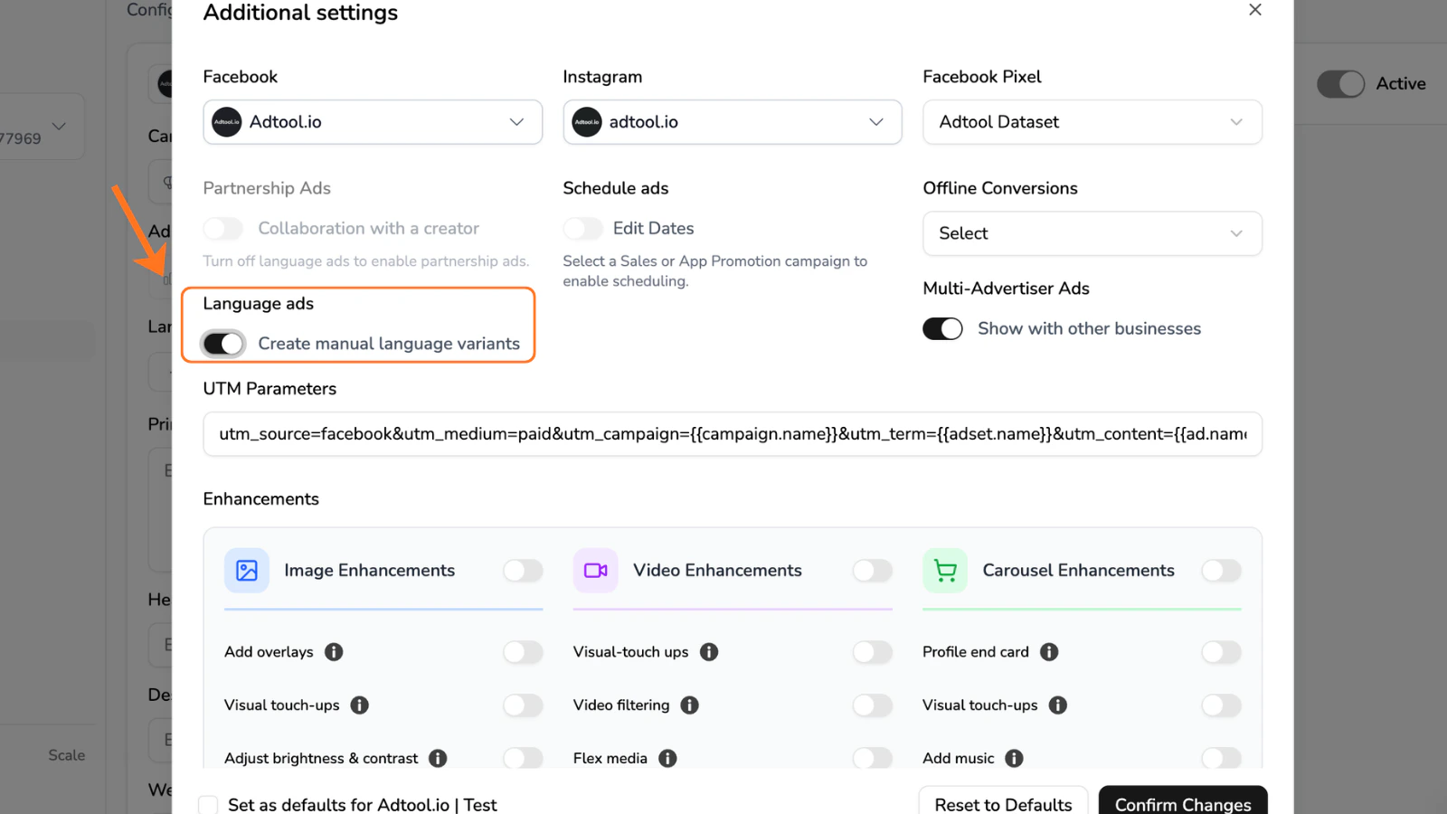 Toggle On Language Ads