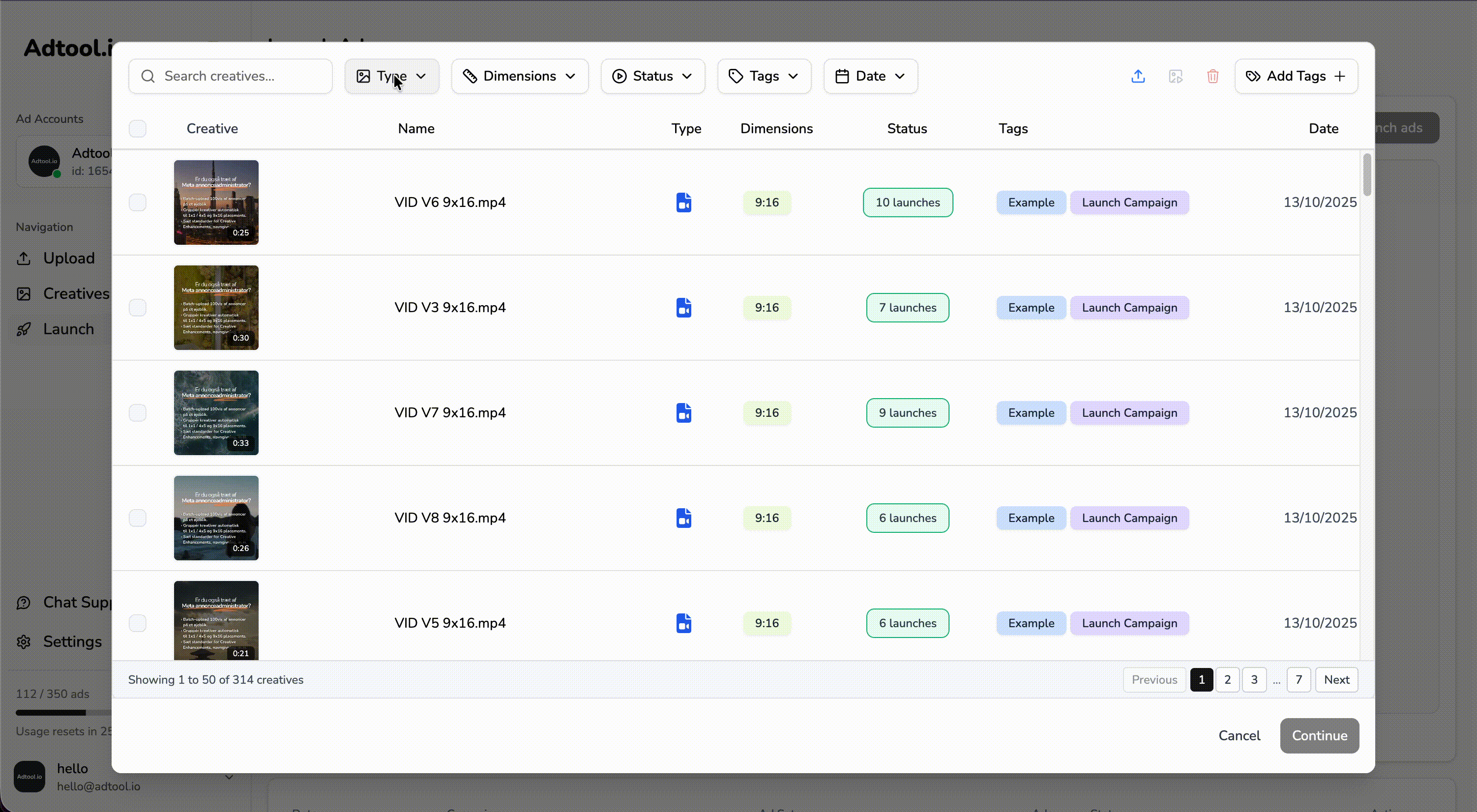 showing how to select creatives