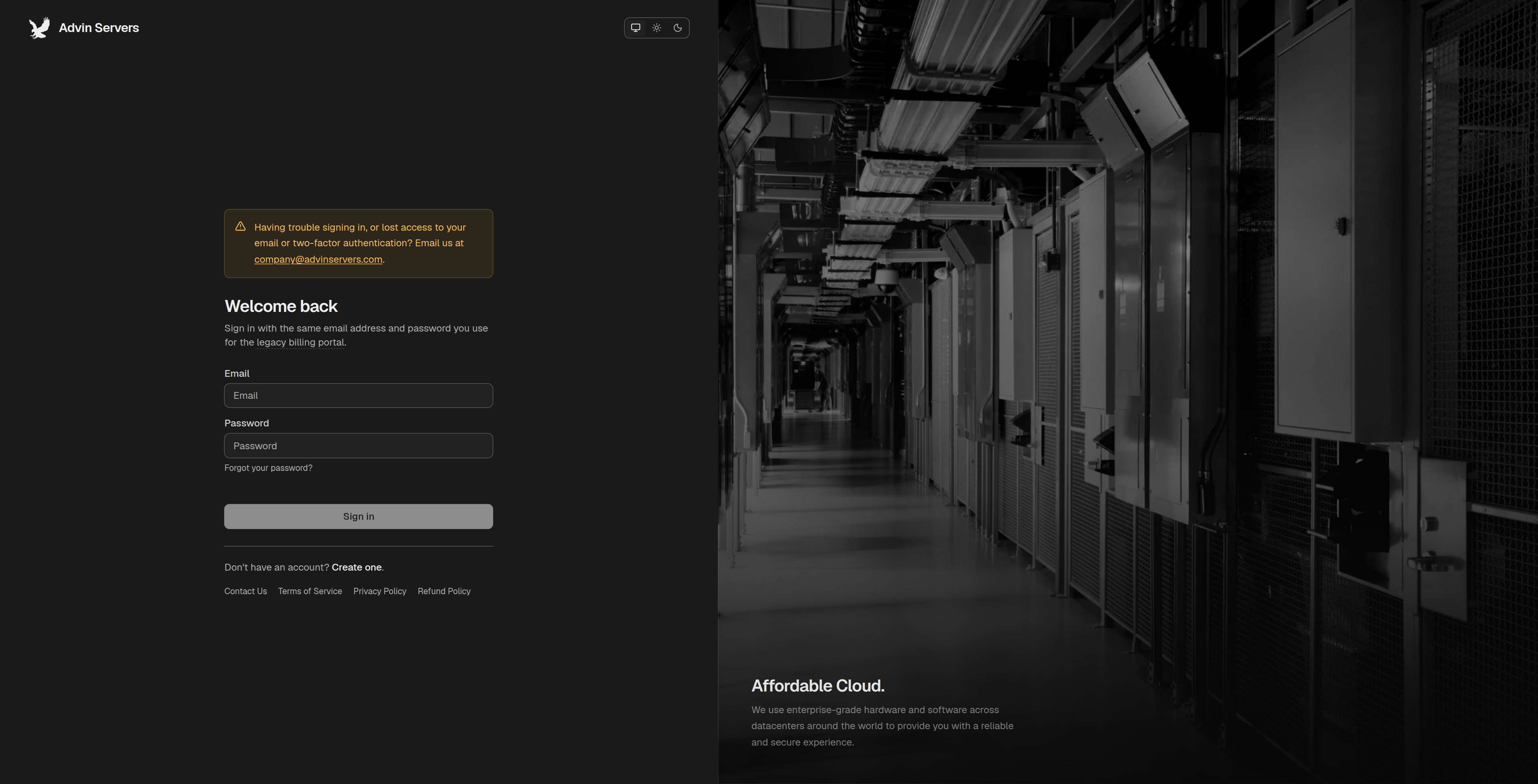 Ascienth console sign-in page with Email and Password fields